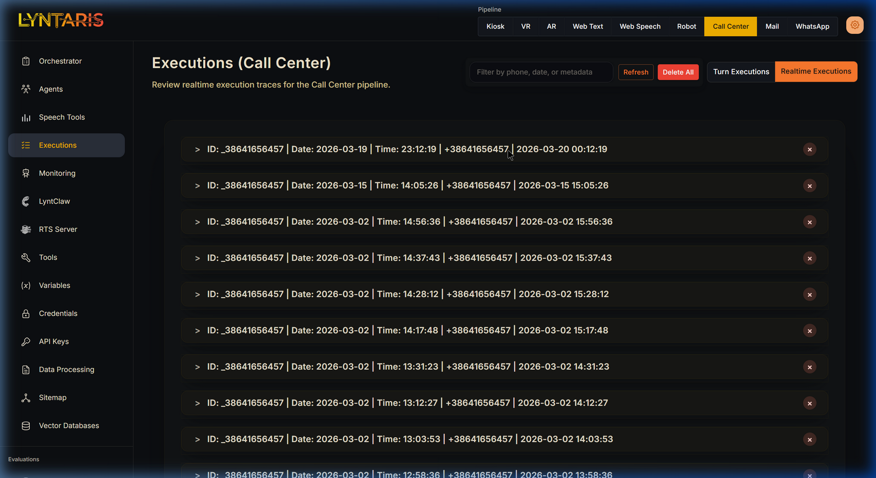 Realtime Executions List