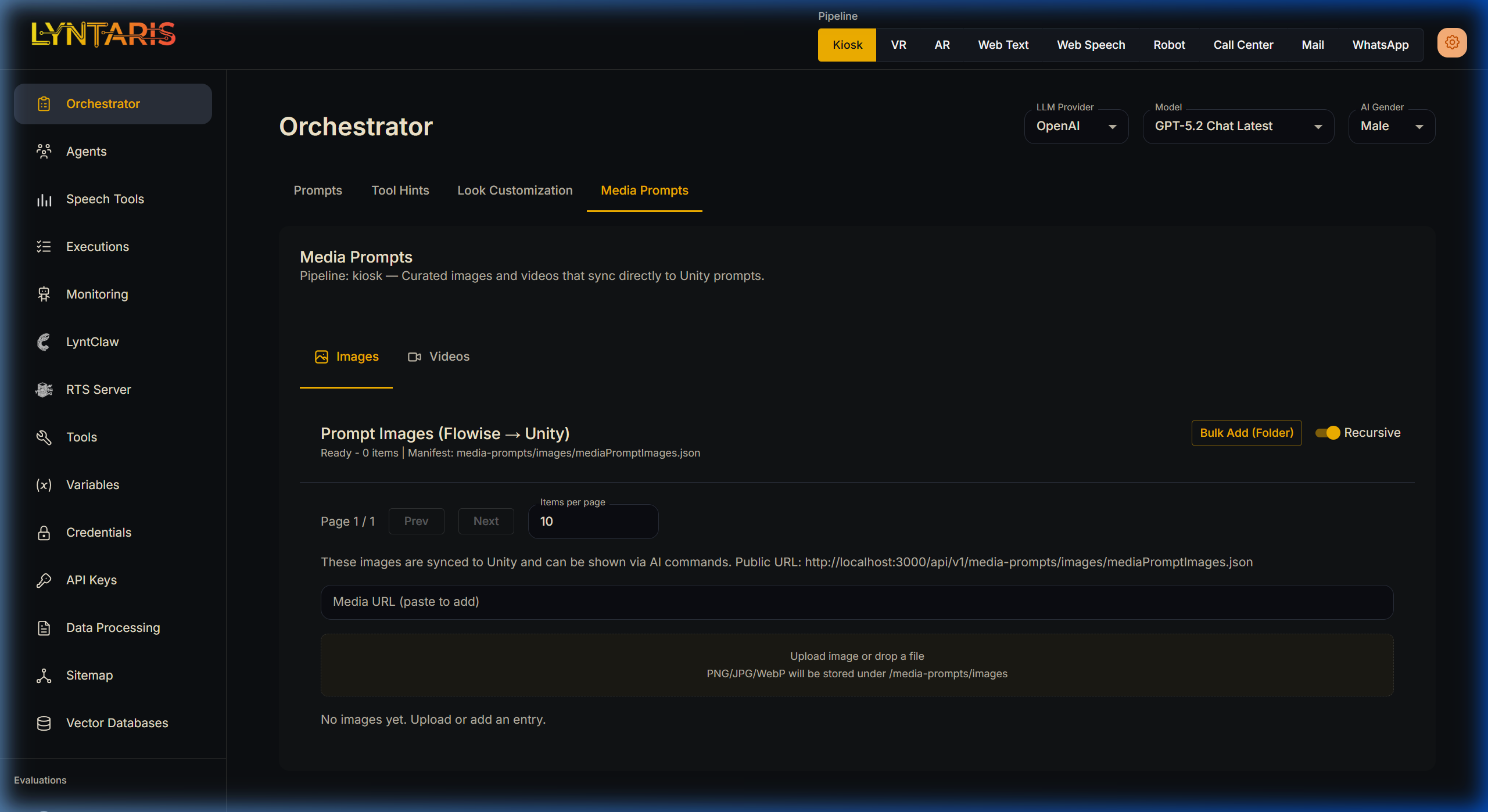 Orchestrator Media Prompts Interface