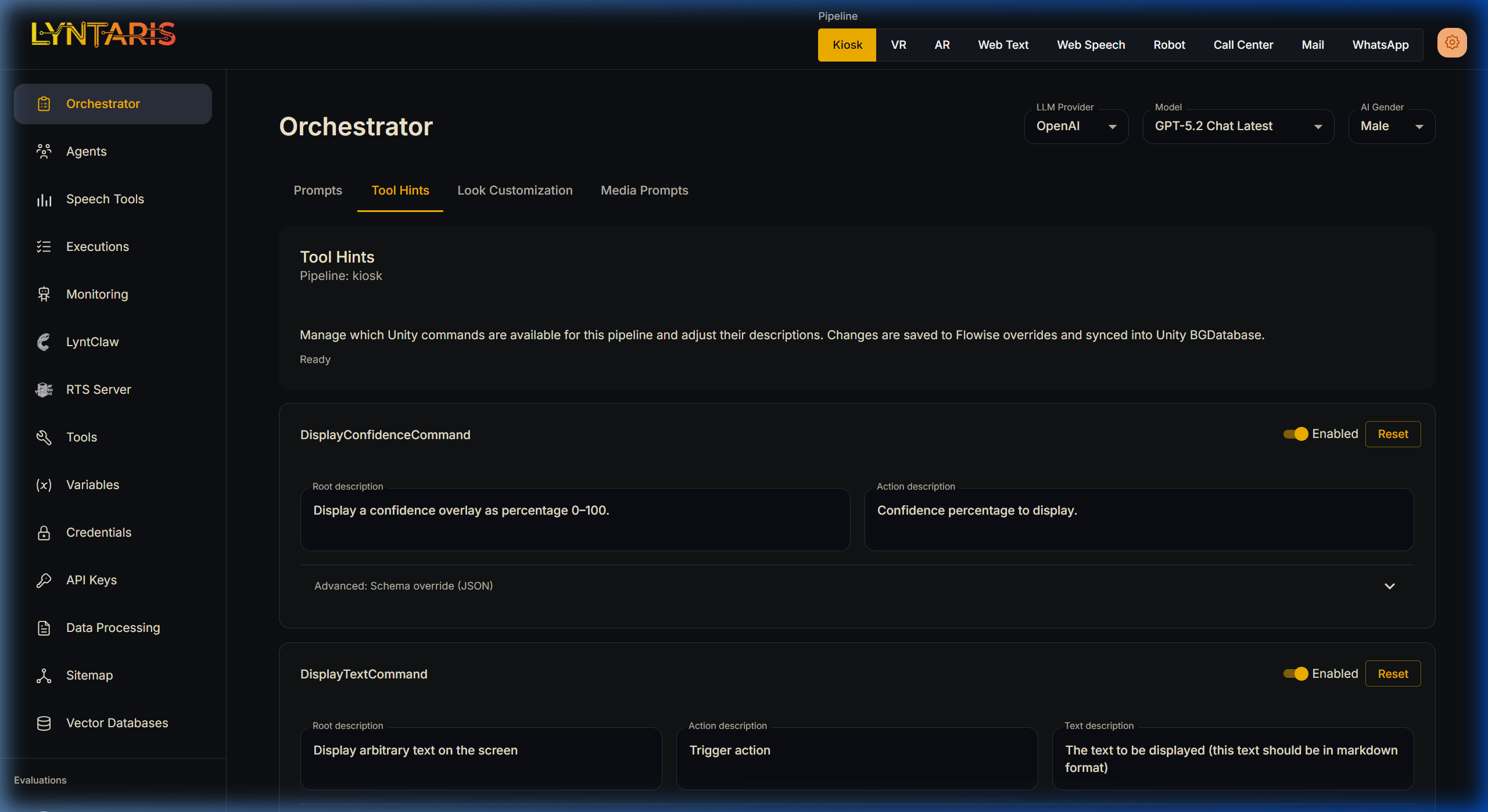 Orchestrator Tool Hints Interface