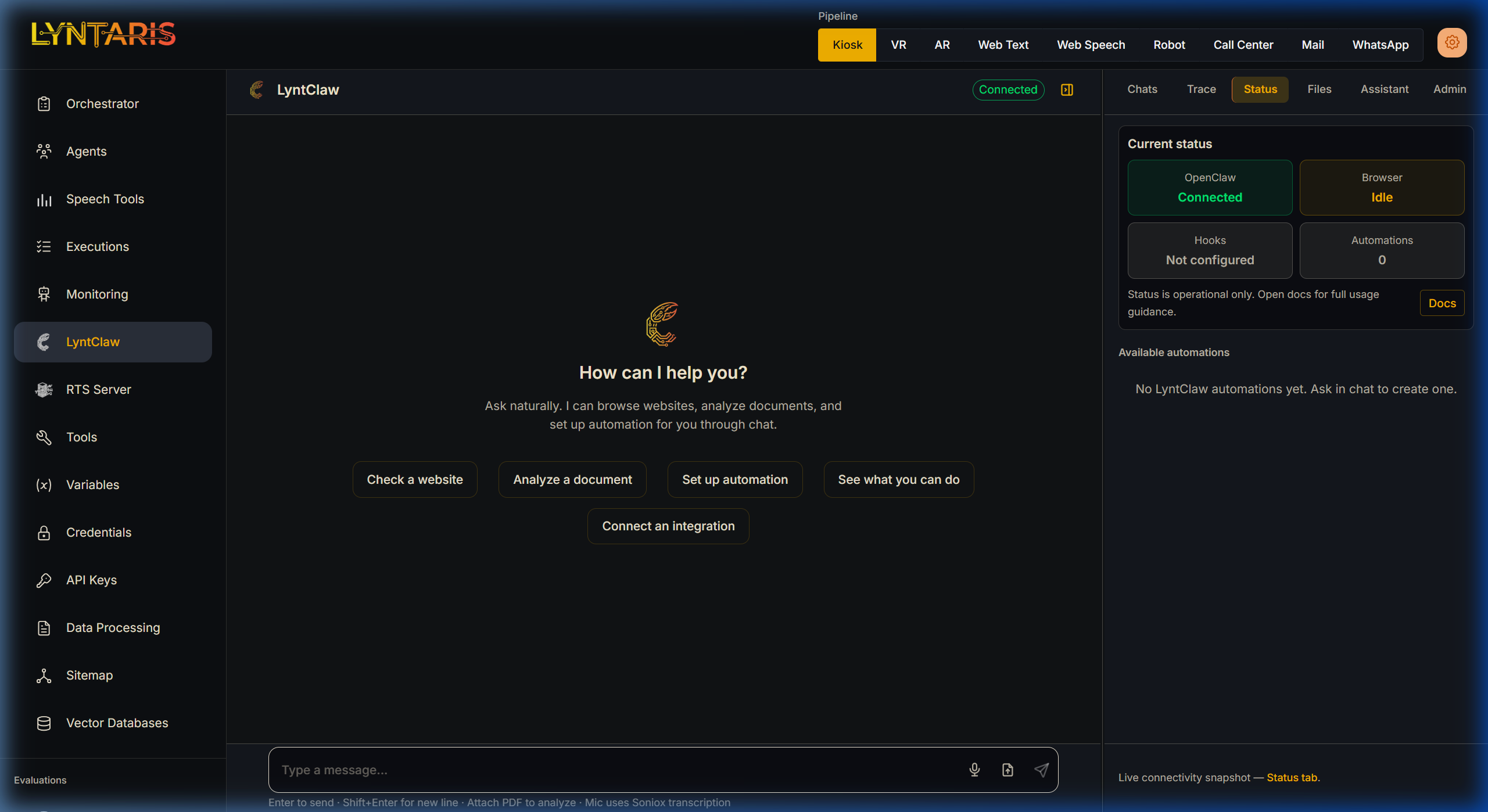 LyntClaw Status Tab