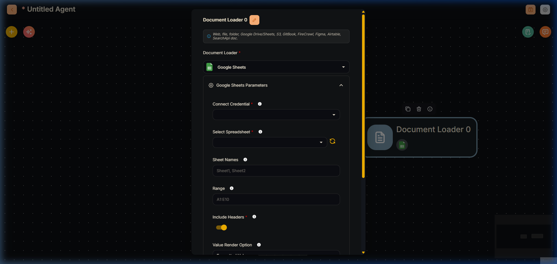 Google Sheets Loader Node in Agentflow V2