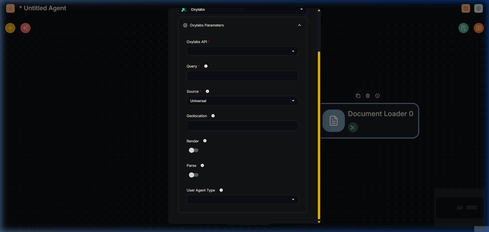 Oxylabs Document Loader Node in Agentflow V2
