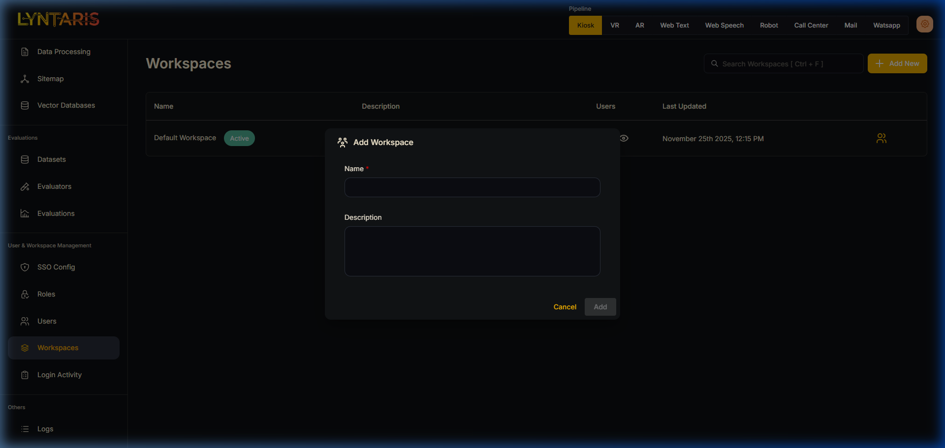 Add Workspace Dialog