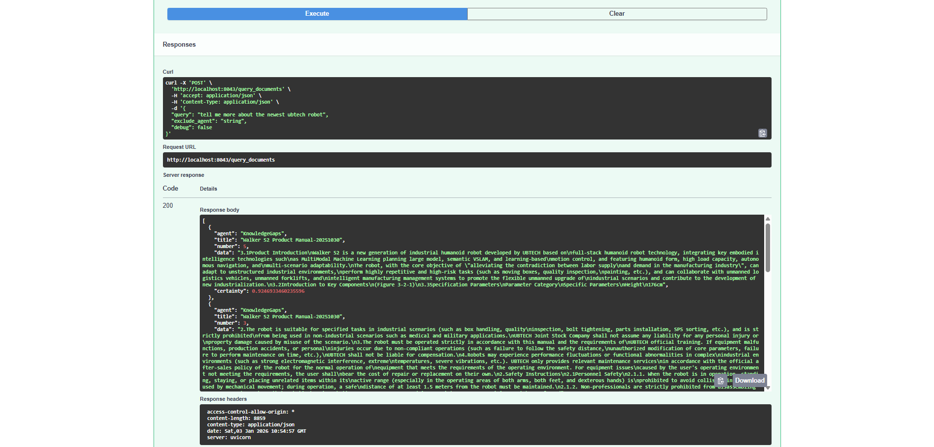FastAPI ingestion request and response